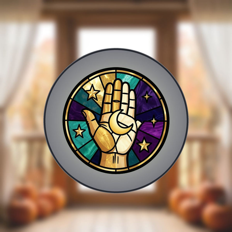 Celestial Hand Moon Circle Stained Glass Suncatcher