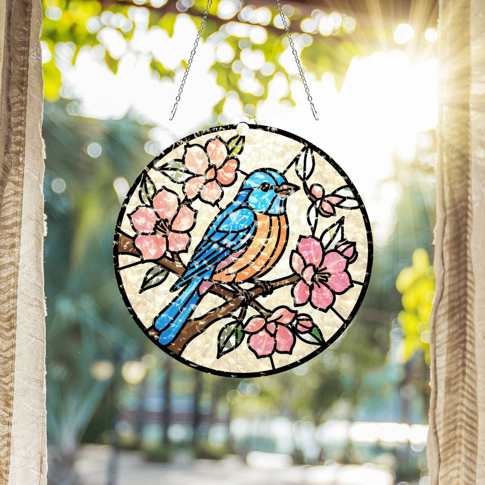 Bluebird Blossom Circle Water Ripple Suncatcher