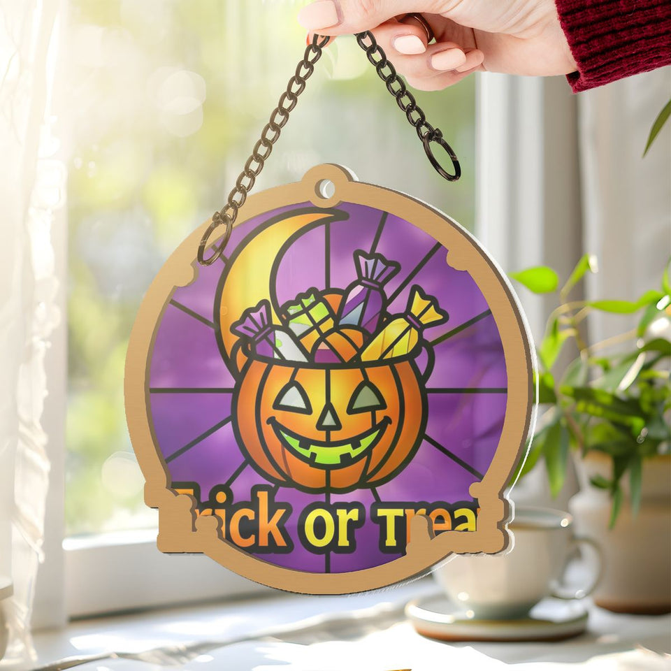 Trick Or Treat Pail Circle Window Hanging Suncatcher