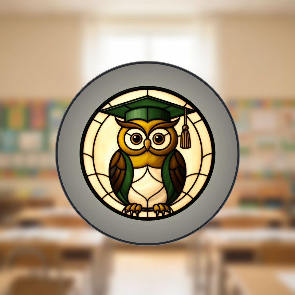 Wise Owl Graduation Cap Stained Glass Suncatcher