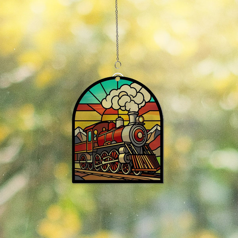Steam Train Mountain Arch Acrylic Suncatcher