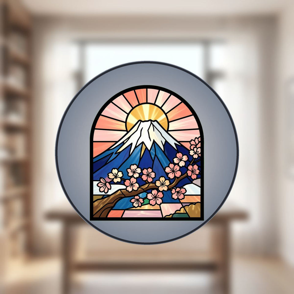 Mount Fuji Blossom Arch Stained Glass Suncatcher