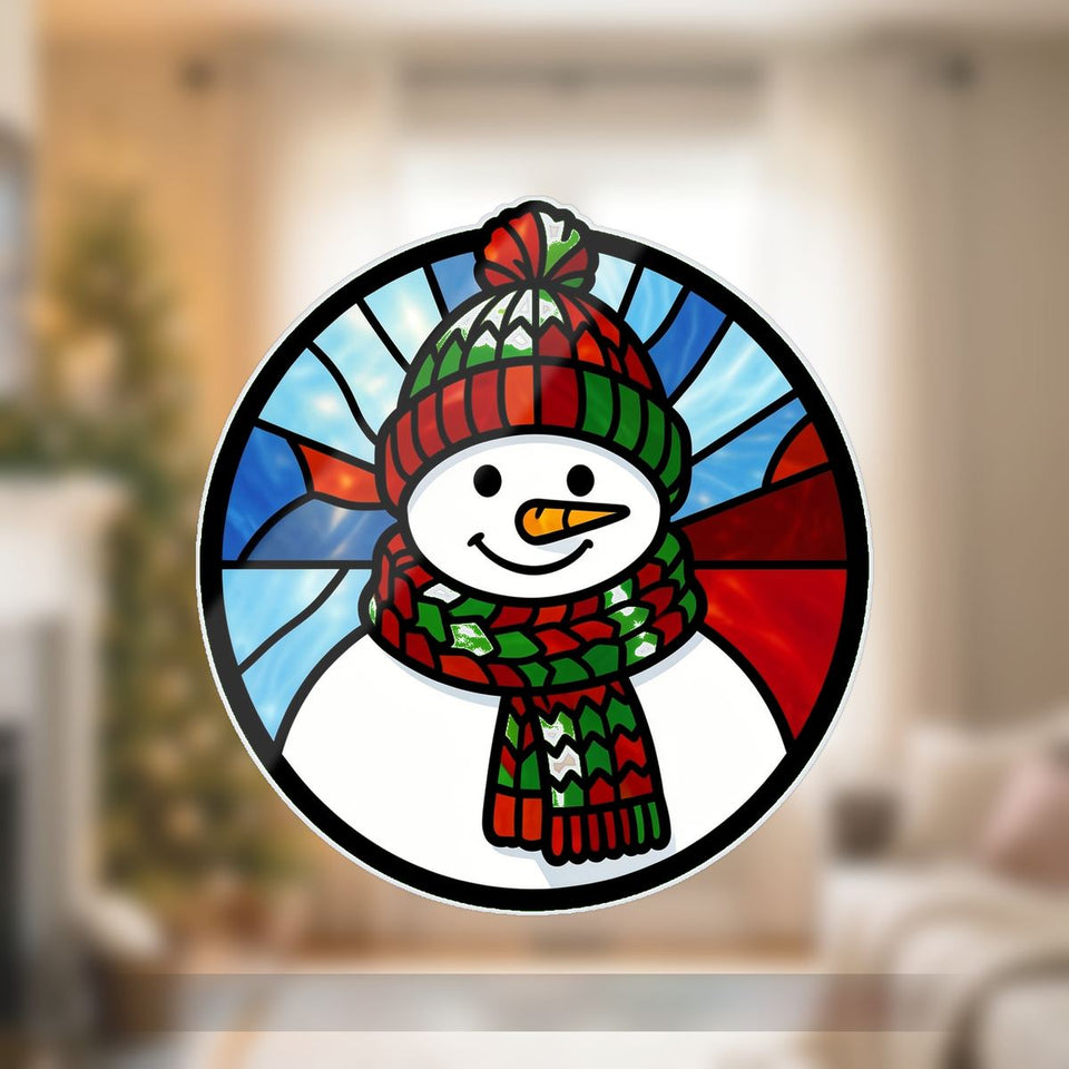 Snowman Scarf Circle Wavy Acrylic Suncatcher Ornament