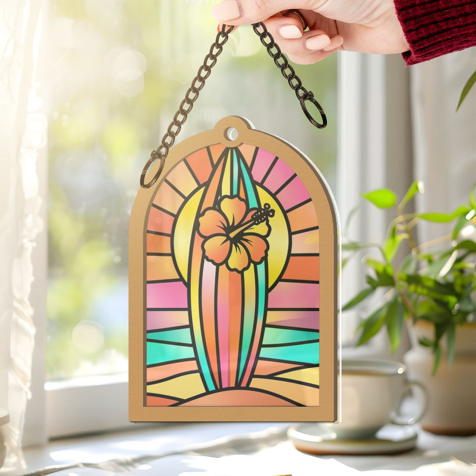 Surfboard Sunset Arch Window Hanging Suncatcher