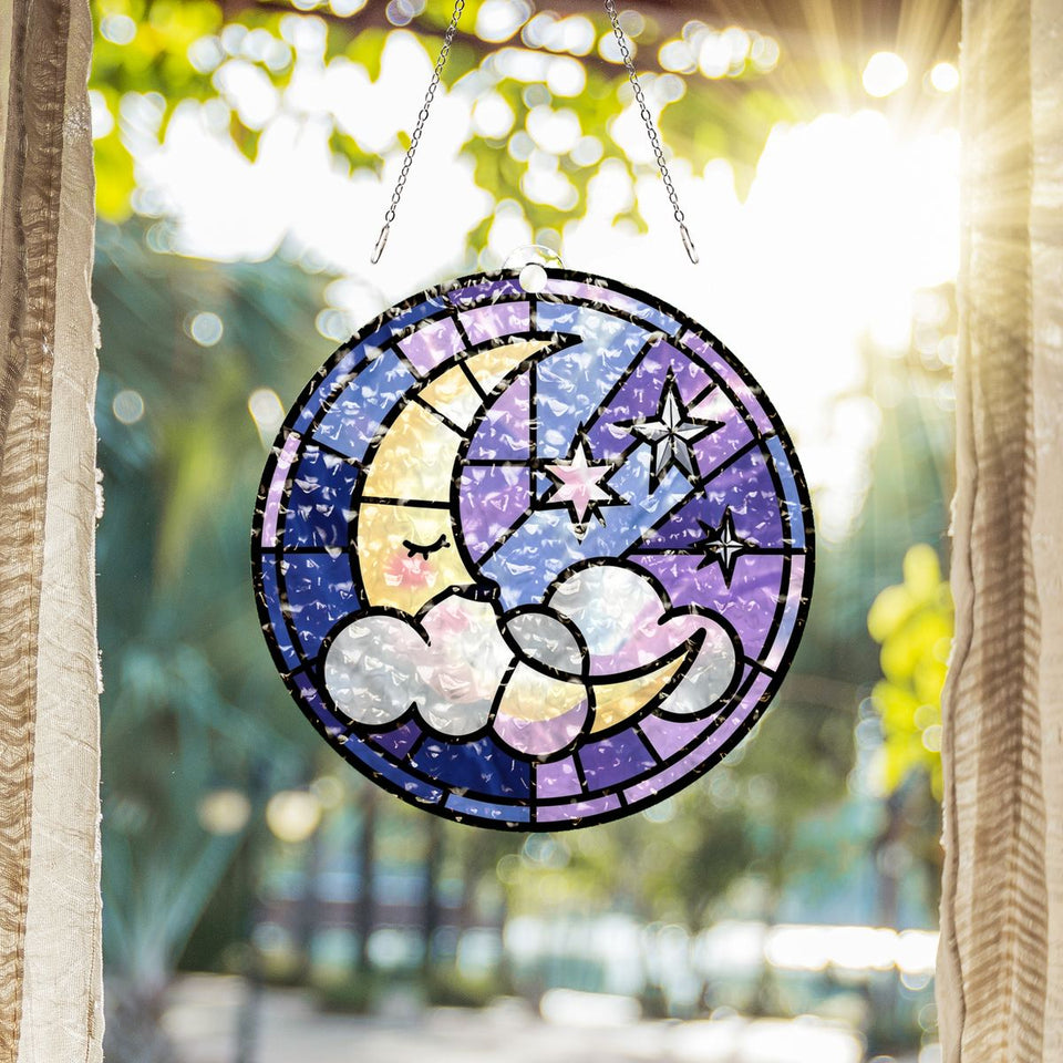 Sleepy Moon Cloud Circle Water Ripple Suncatcher