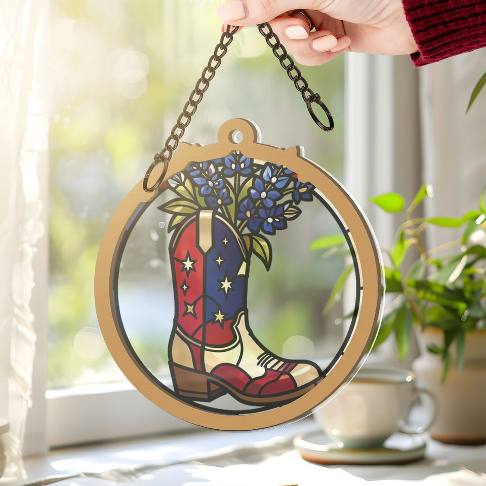 Americana Cowboy Boot Circle Window Hanging Suncatcher