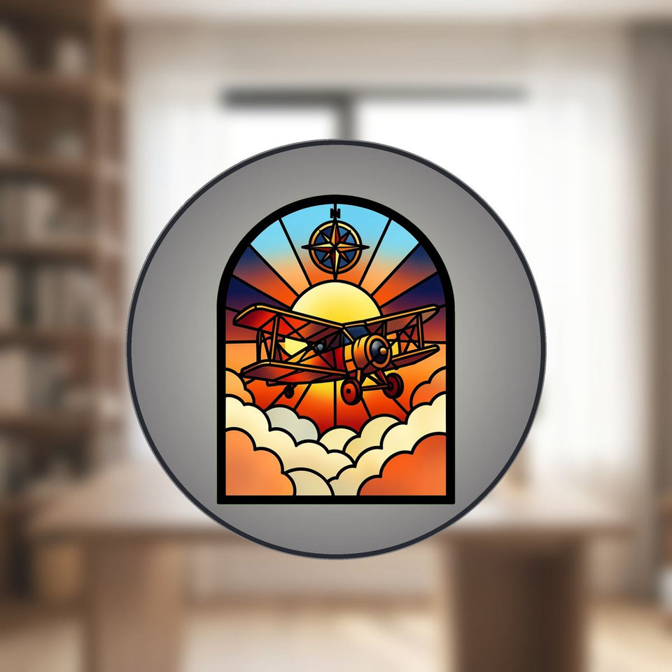 Vintage Biplane Sky Arch Stained Glass Suncatcher