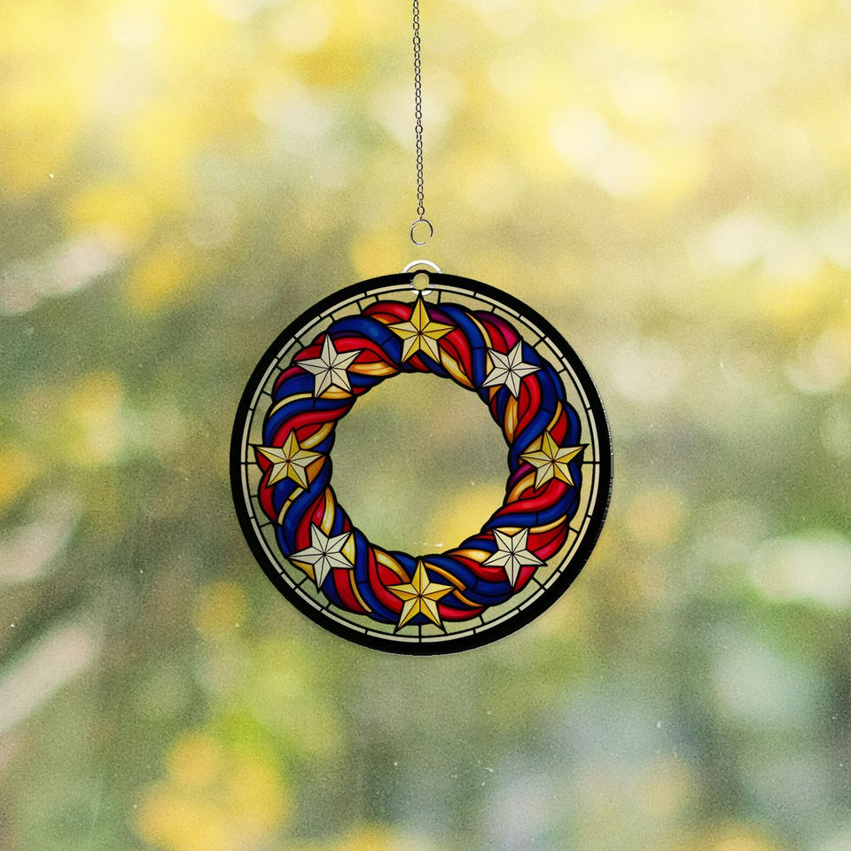 Patriotic Star Wreath Acrylic Suncatcher