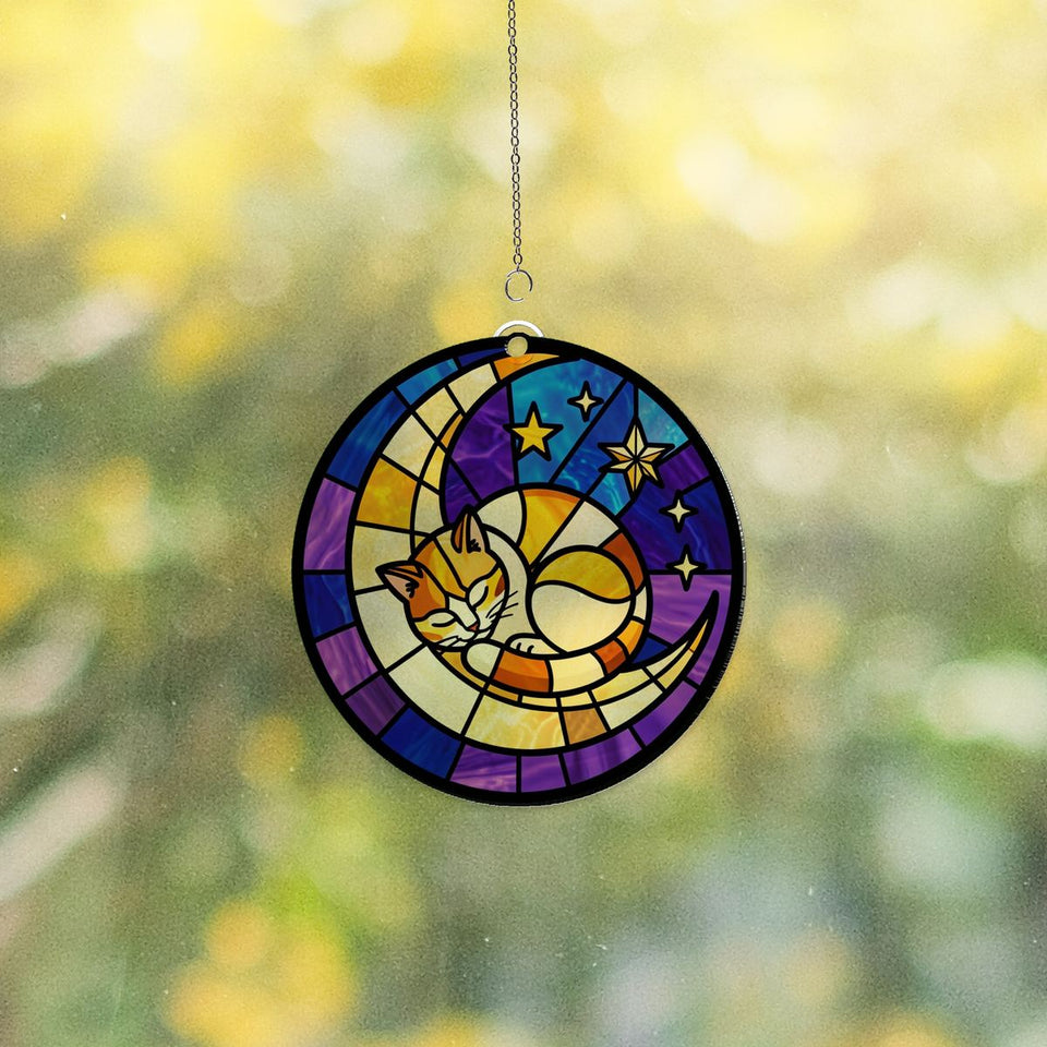 Sleeping Cat Crescent Window Acrylic Suncatcher
