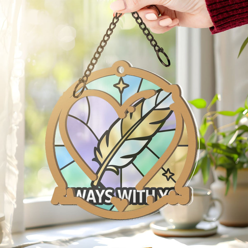 Feather Heart Remembrance Circle Window Hanging Suncatcher