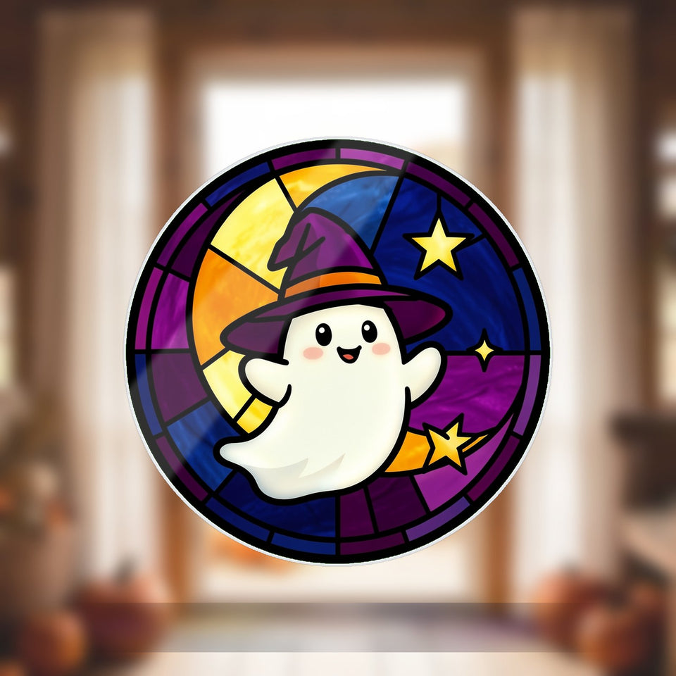 Ghost Witch Hat Moon Acrylic Suncatcher
