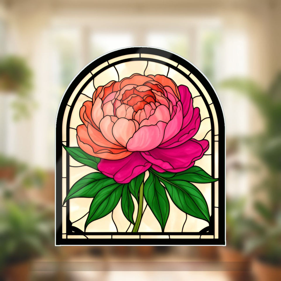 Peony Bloom Arch Wavy Acrylic Suncatcher Ornament
