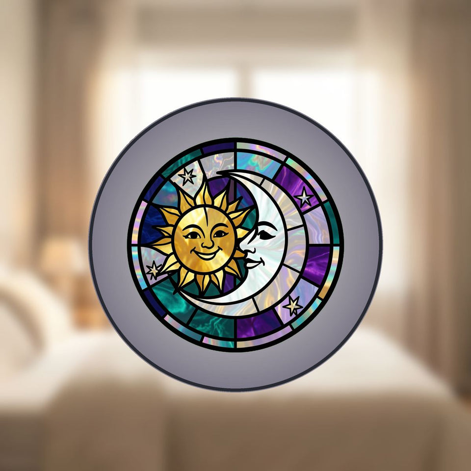 Sun Moon Celestial Circle Stained Glass Suncatcher