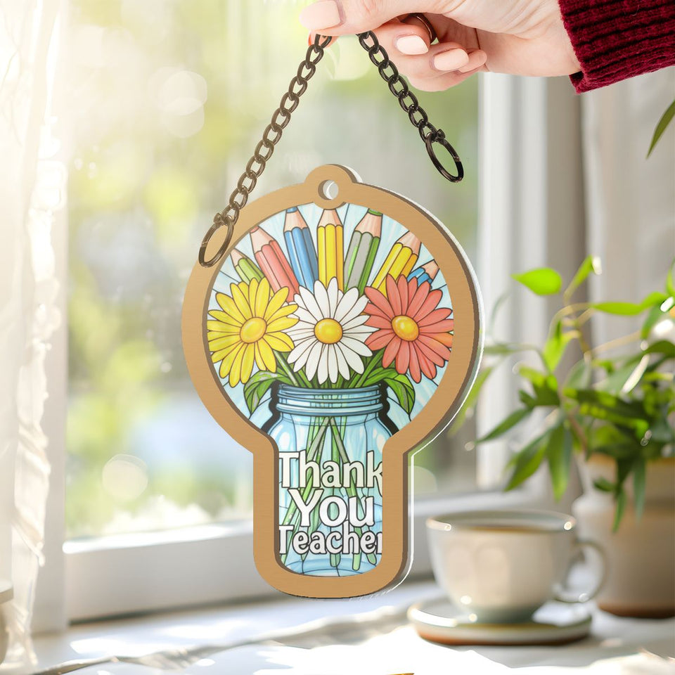 Teacher Flower Jar Circle Window Hanging Suncatcher