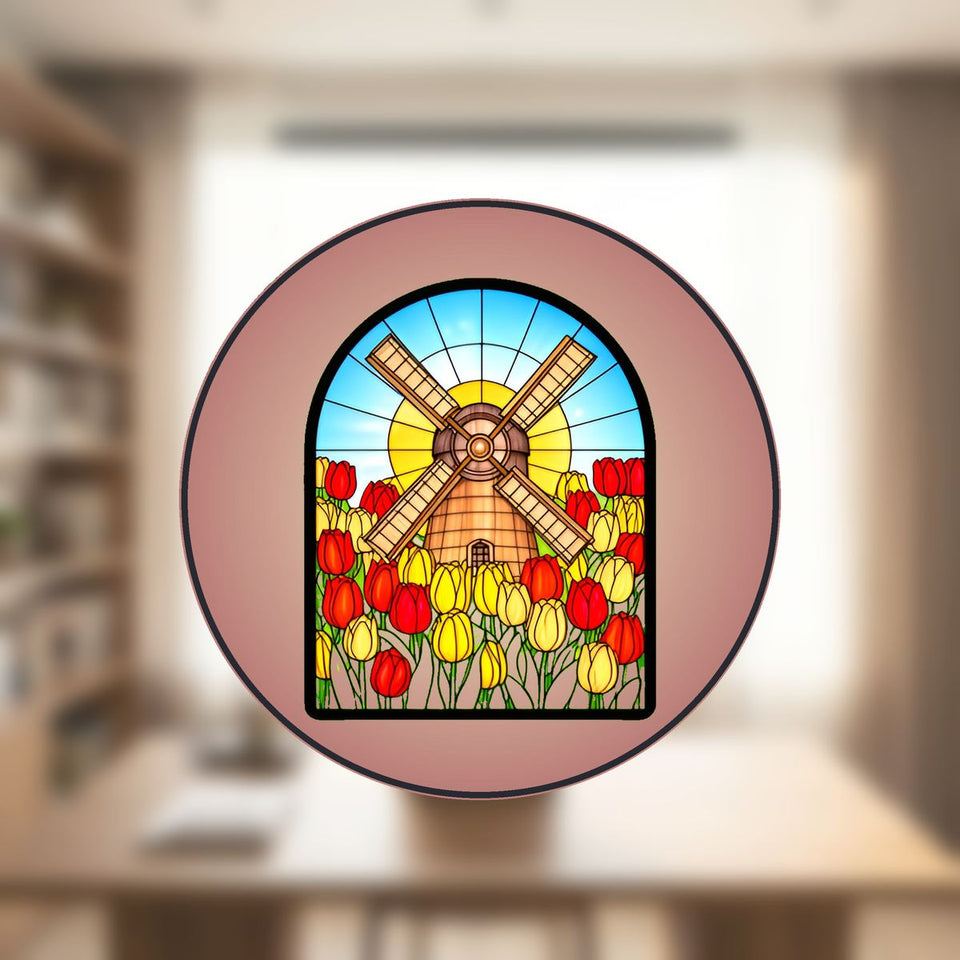 Tulip Windmill Arch Stained Glass Suncatcher