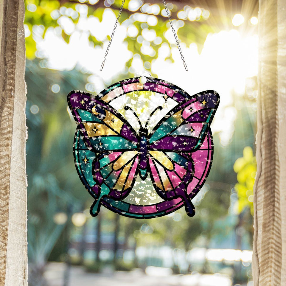 Celestial Butterfly Moon Circle Water Ripple Suncatcher