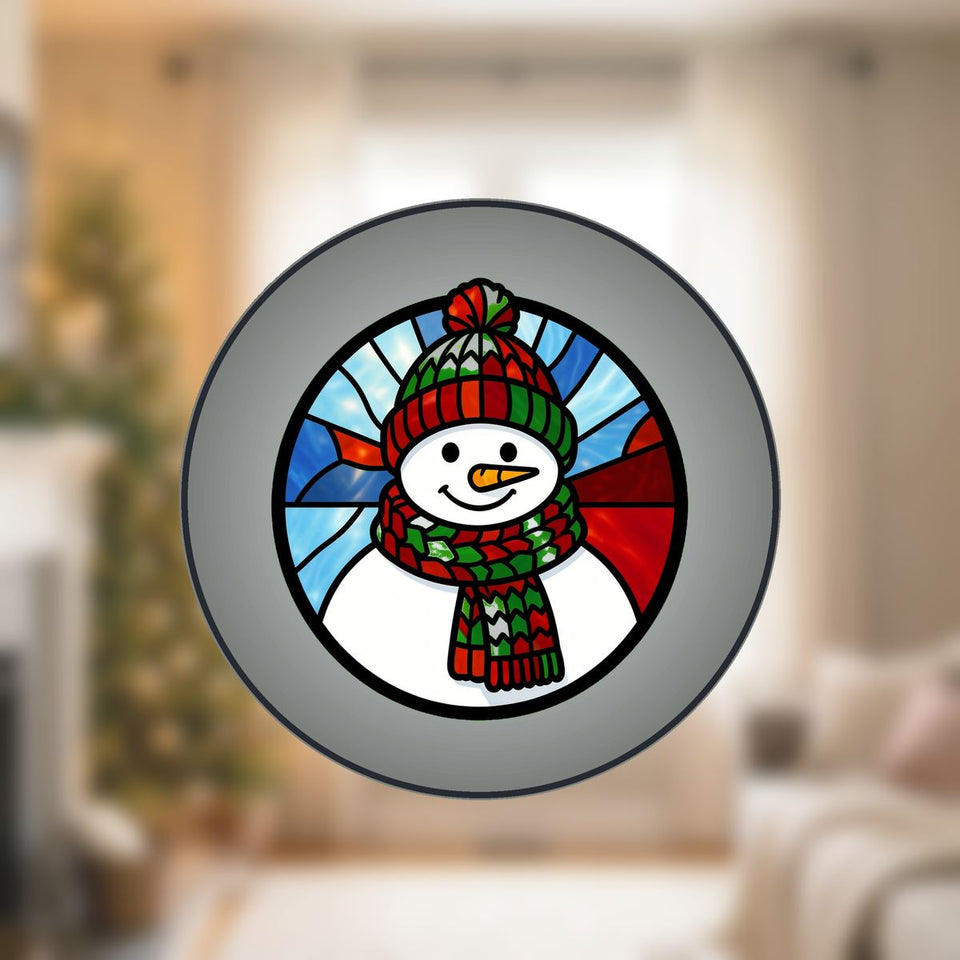 Snowman Scarf Circle Stained Glass Suncatcher