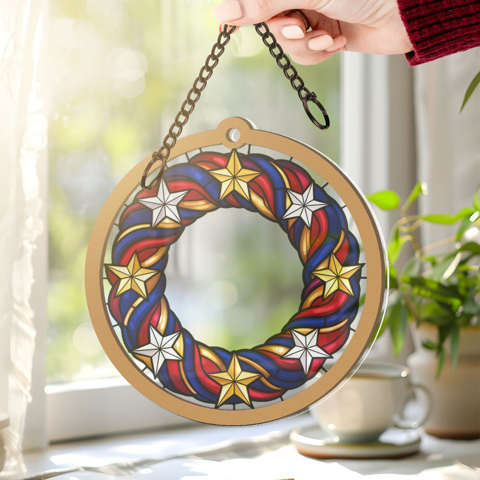 Patriotic Star Wreath Window Hanging Suncatcher