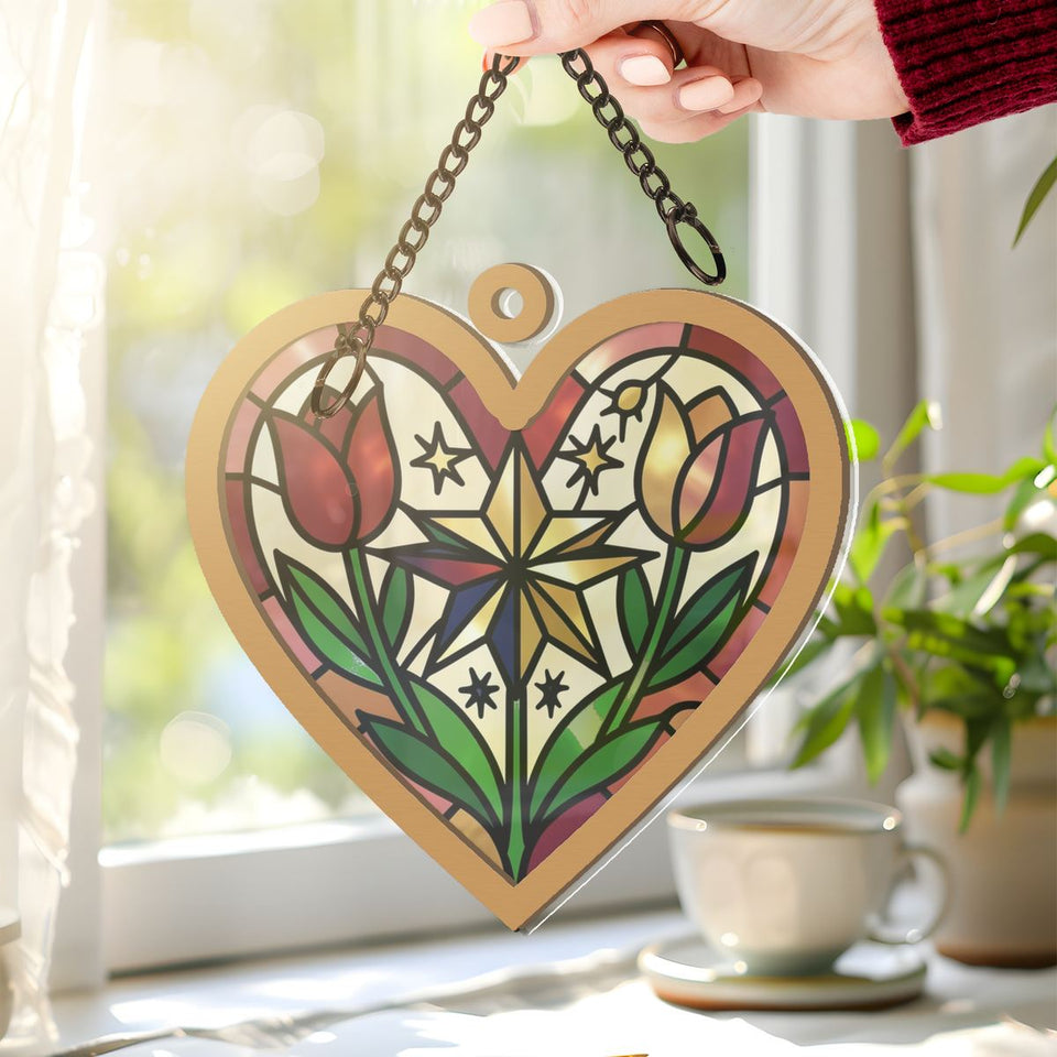 Nordic Folk Heart Wreath Window Hanging Suncatcher