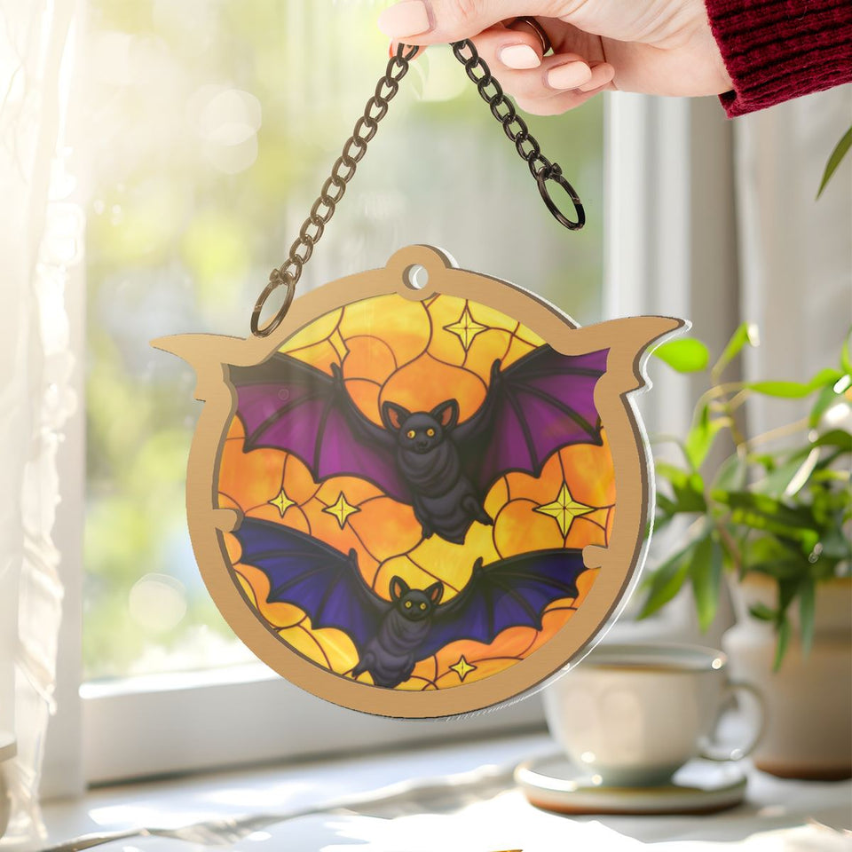 Bats Over Orange Moon Window Hanging Suncatcher