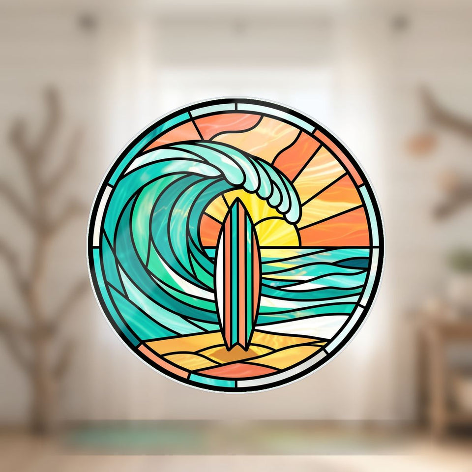 Surfboard Wave Circle Wavy Acrylic Suncatcher Ornament