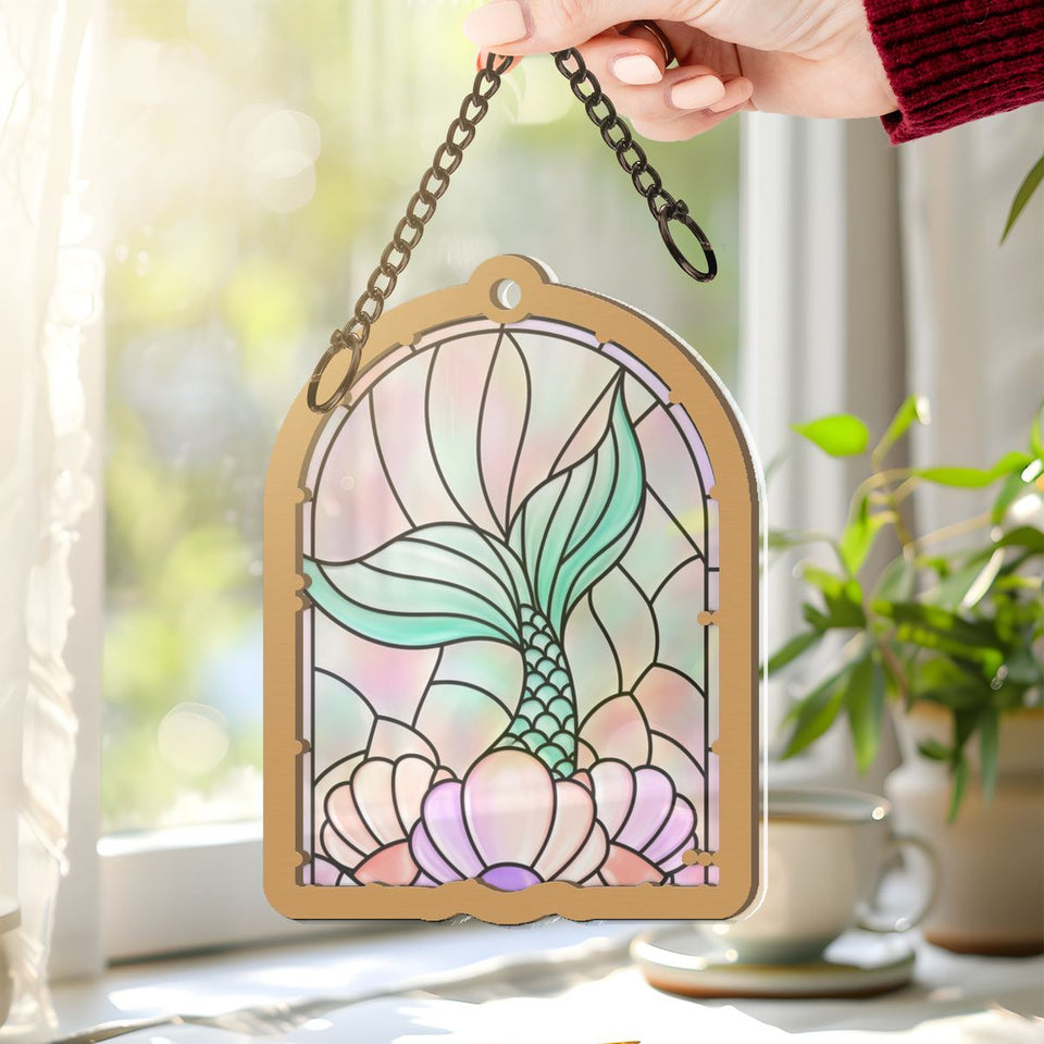 Mermaid Tail Shell Arch Window Hanging Suncatcher
