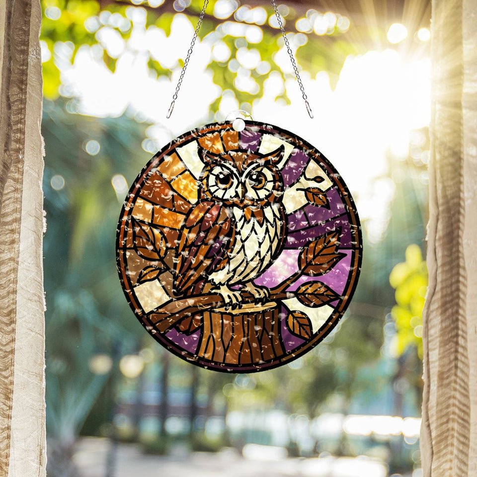Autumn Owl Circle Water Ripple Suncatcher
