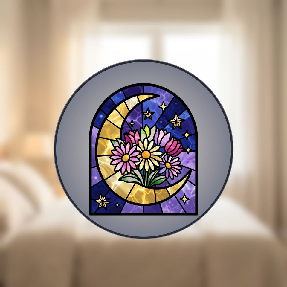 Crescent Moon Wildflowers Arch Stained Glass Suncatcher