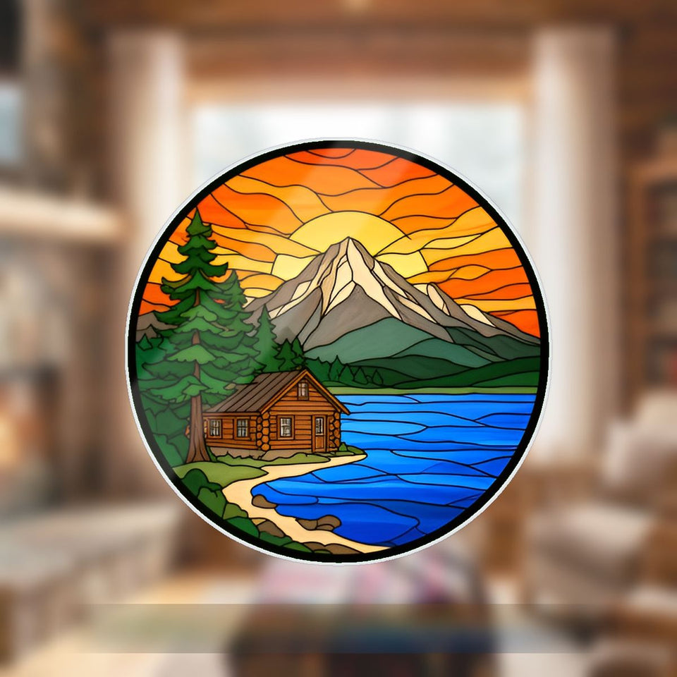 Cozy Cabin Lake Circle Wavy Acrylic Suncatcher Ornament