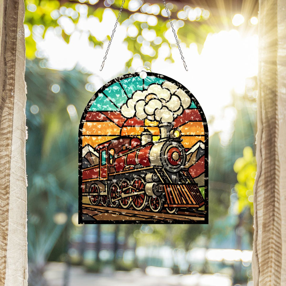 Steam Train Mountain Arch Water Ripple Suncatcher