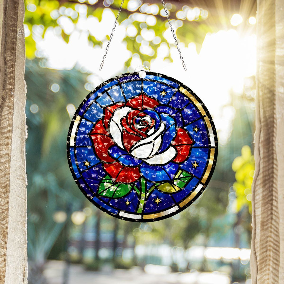 Old Glory Rose Circle Water Ripple Suncatcher