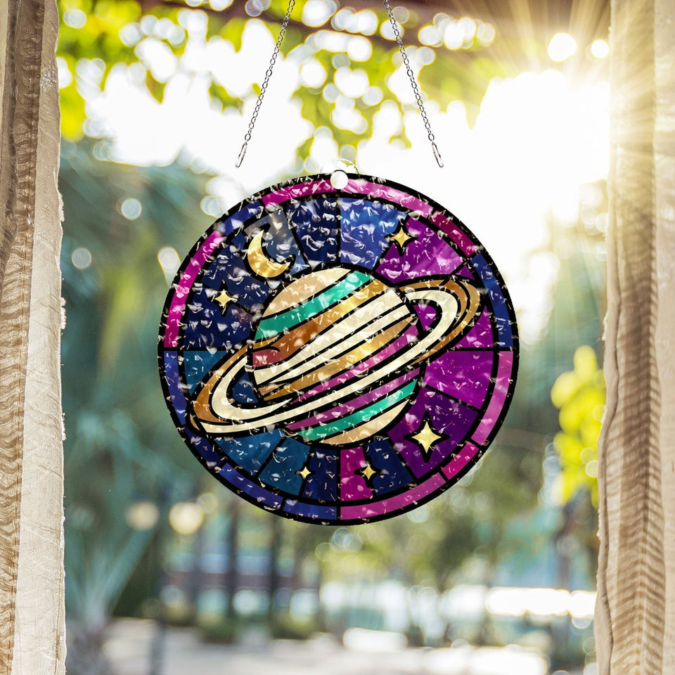 Ringed Planet Stars Circle Water Ripple Suncatcher