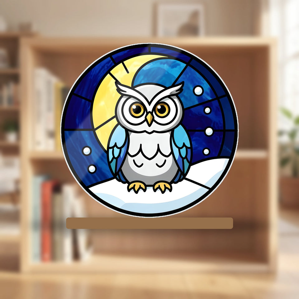 Snowy Owl Winter Moon Suncatcher Standee