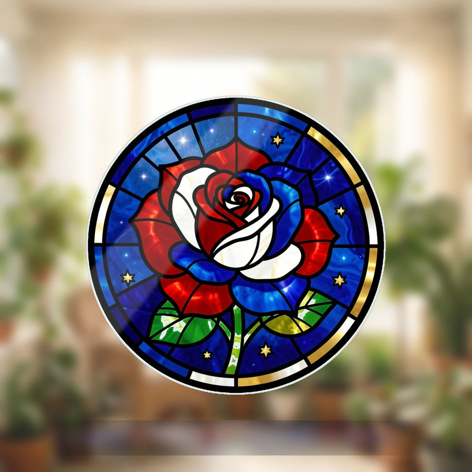 Old Glory Rose Circle Wavy Acrylic Suncatcher Ornament