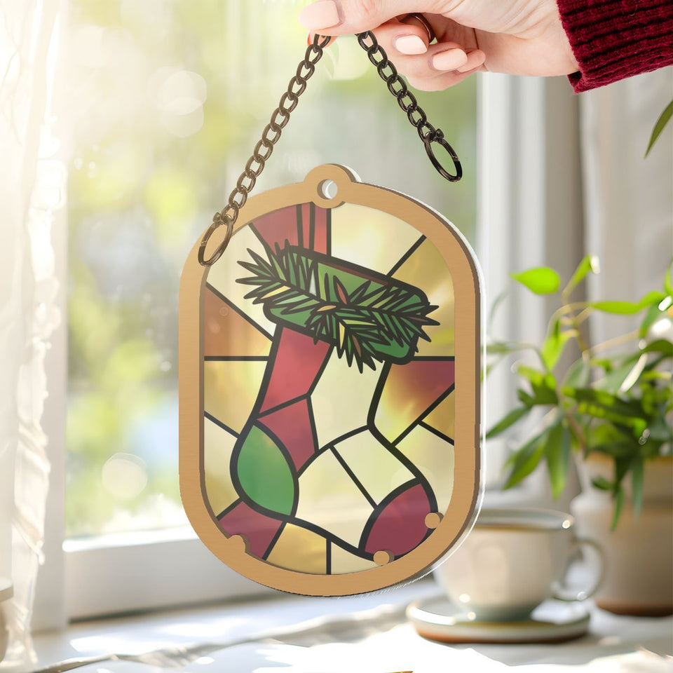 Christmas Stocking Pine Window Hanging Suncatcher