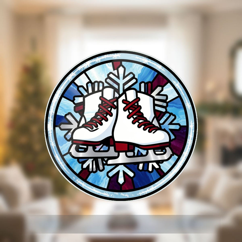 Winter Ice Skates Circle Wavy Acrylic Suncatcher Ornament