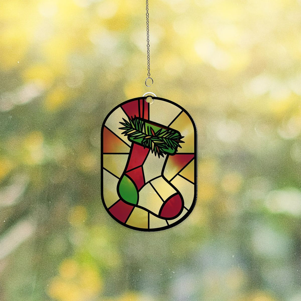 Christmas Stocking Pine Acrylic Suncatcher