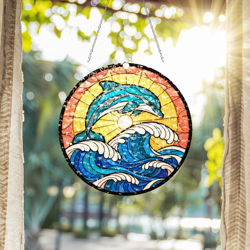 Dolphin Wave Circle Water Ripple Suncatcher