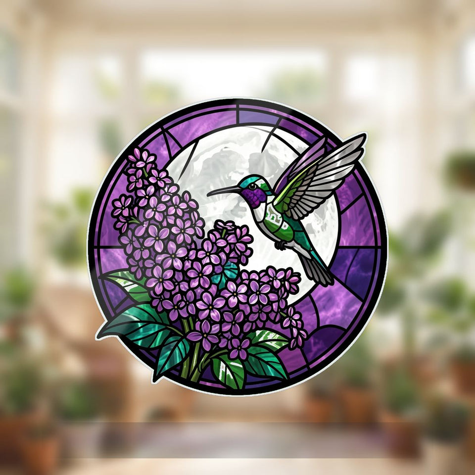 Hummingbird Lilac Moon Circle Wavy Acrylic Suncatcher Ornament