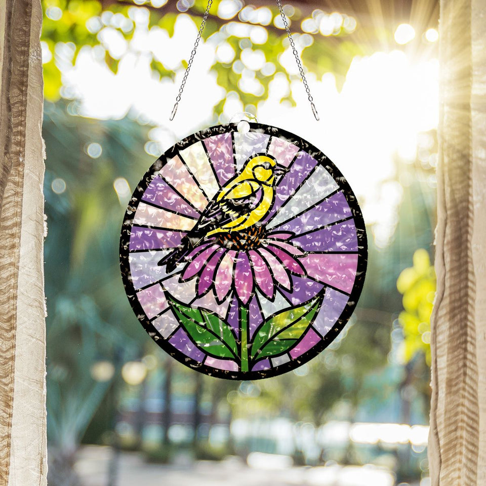 Goldfinch Coneflower Circle Water Ripple Suncatcher