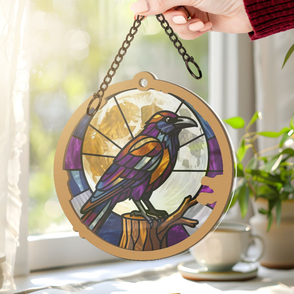 Gothic Raven Moon Circle Window Hanging Suncatcher
