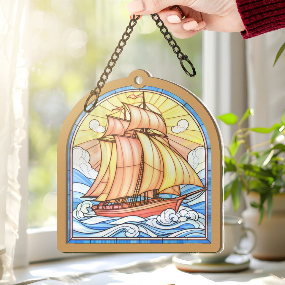 Sailboat Harbor Arch Window Hanging Suncatcher