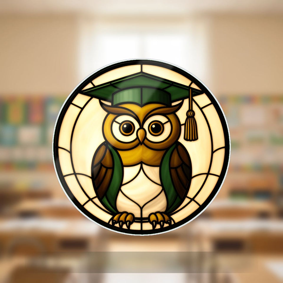 Wise Owl Graduation Cap Wavy Acrylic Suncatcher Ornament