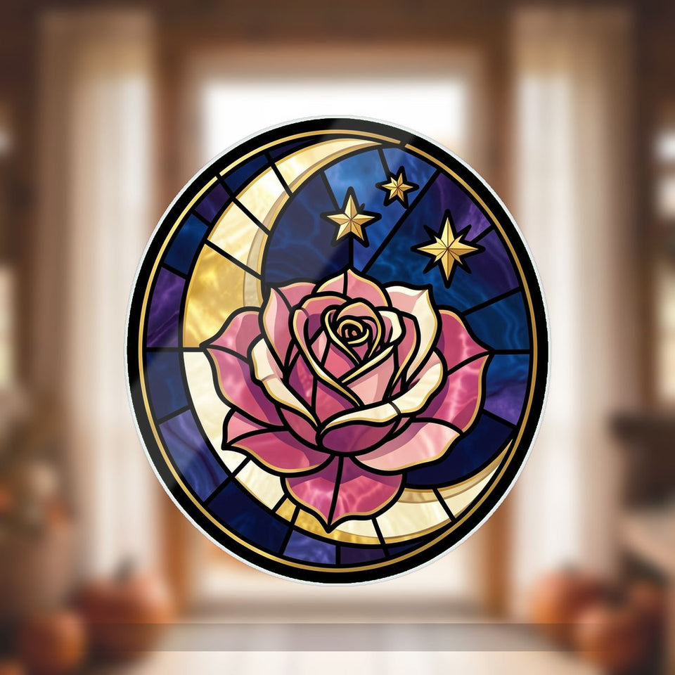 Celestial Rose Moon Circle Wavy Acrylic Suncatcher Ornament