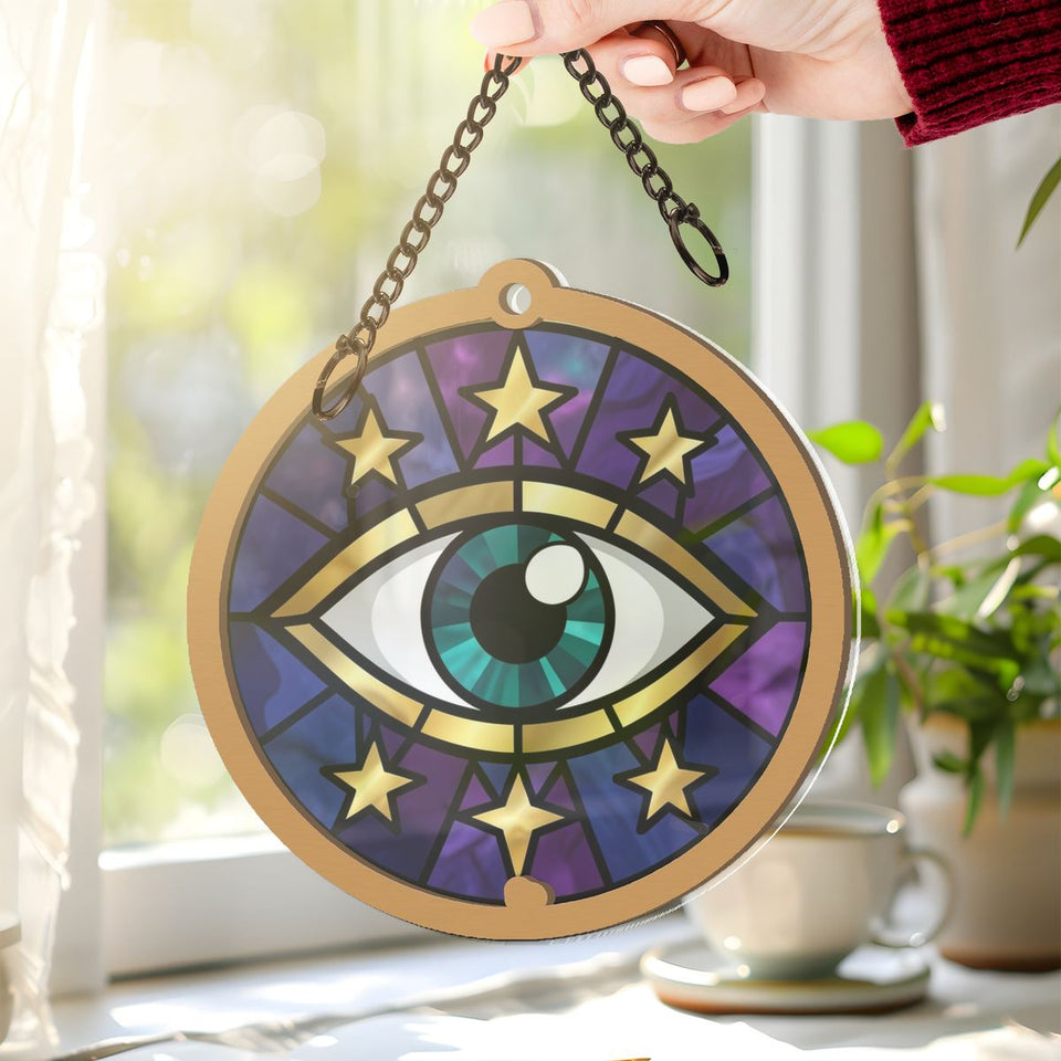 Celestial Eye Crescent Circle Window Hanging Suncatcher