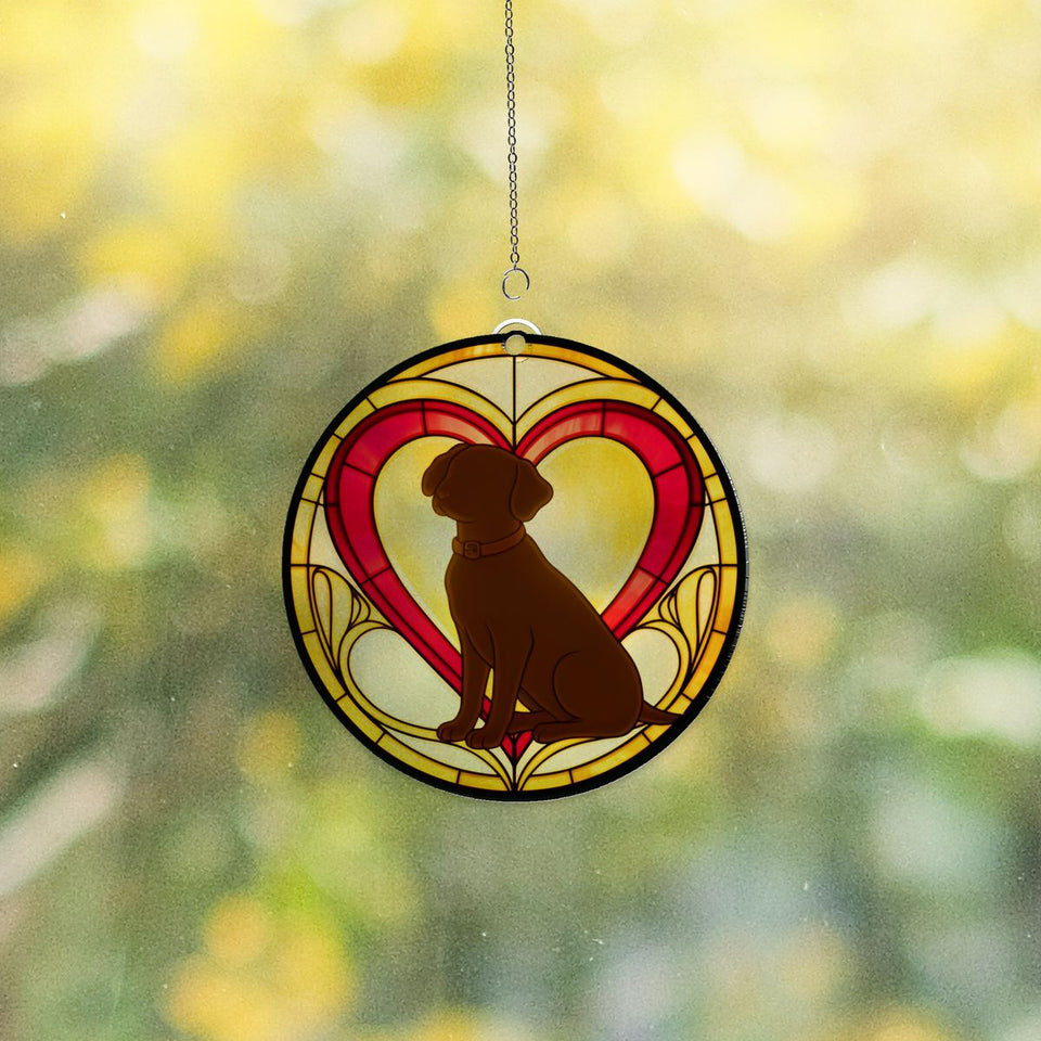 Loyal Dog Heart Circle Acrylic Suncatcher