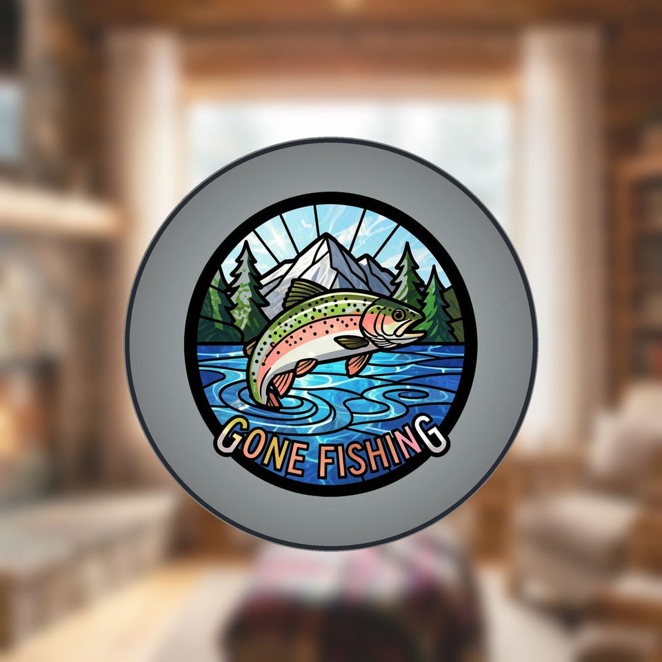 Gone Fishing Trout Circle Stained Glass Suncatcher