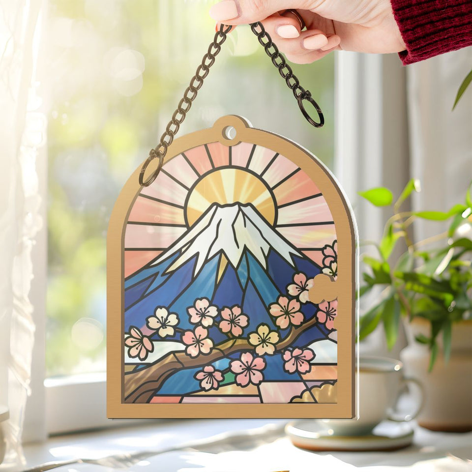 Mount Fuji Blossom Arch Window Hanging Suncatcher