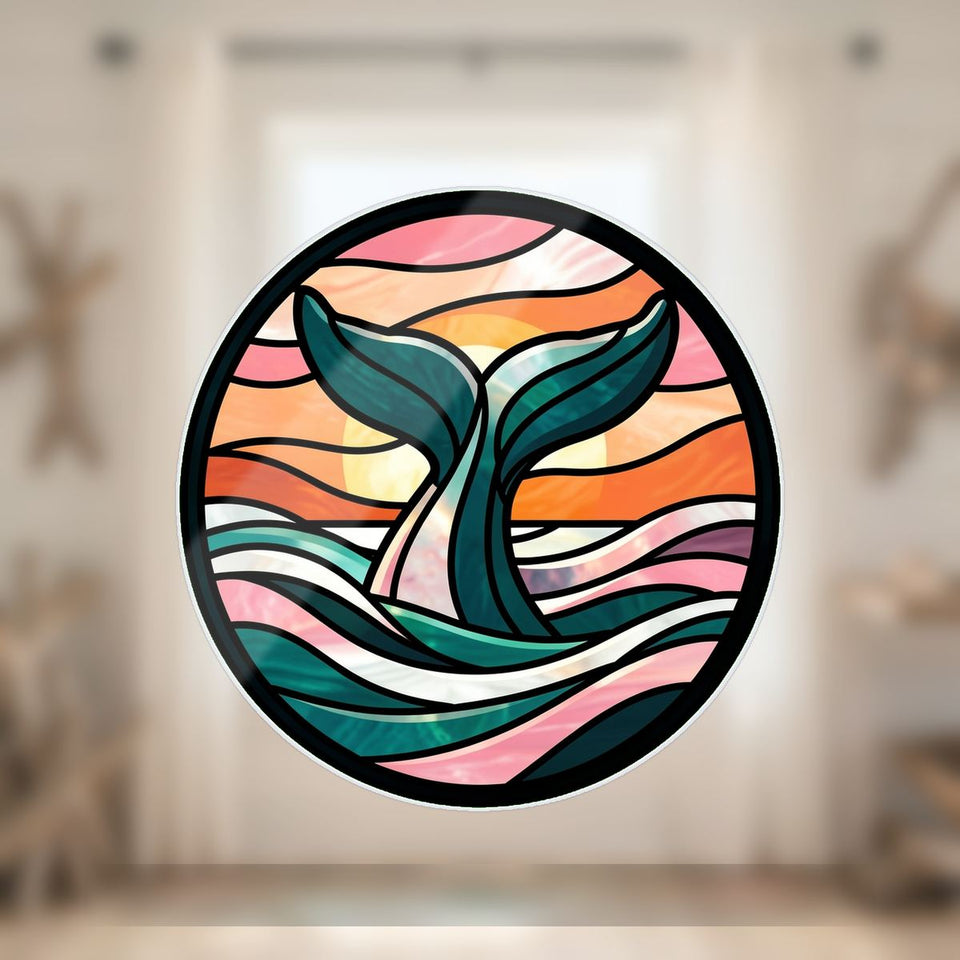 Humpback Whale Tail Circle Wavy Acrylic Suncatcher Ornament