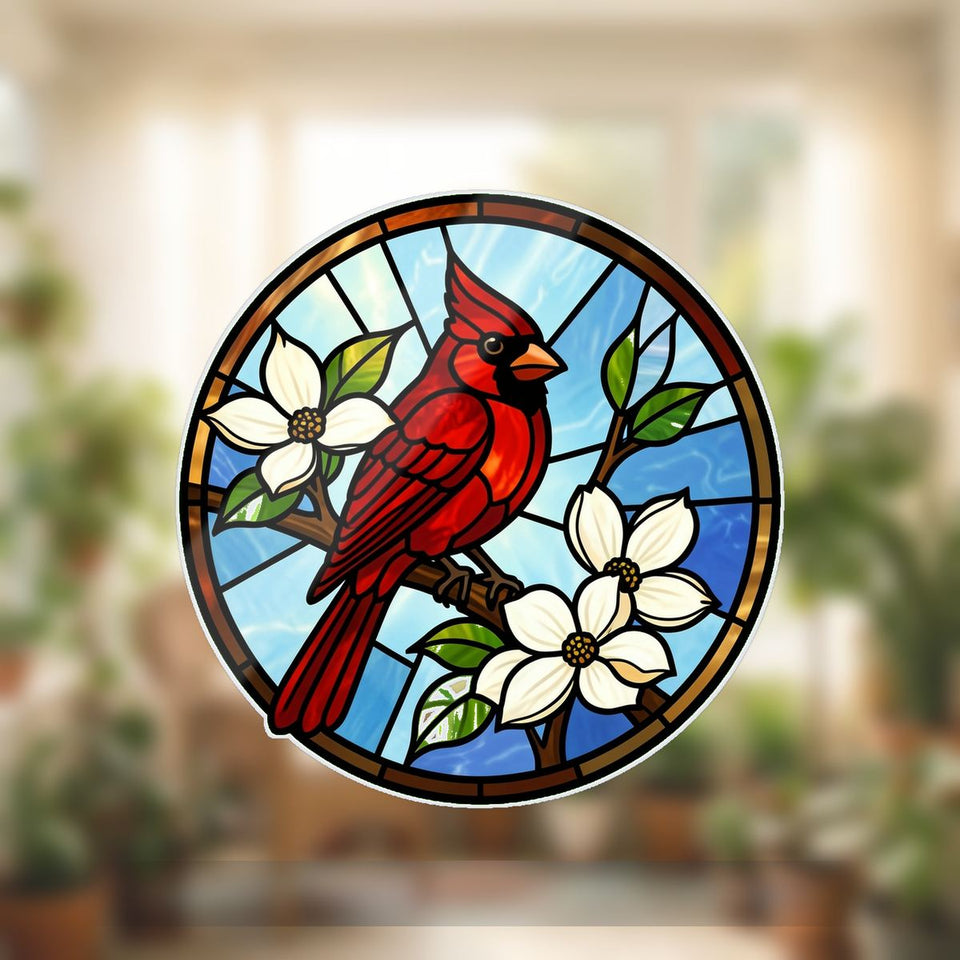 Cardinal Dogwood Circle Wavy Acrylic Suncatcher Ornament
